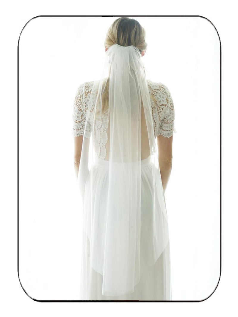 Unsutuo 1 Tier Bride Wedding Veil Ivory Fingertip Bridal Tulle Veil with Comb and Cut Edge (Ivory) - Image 1